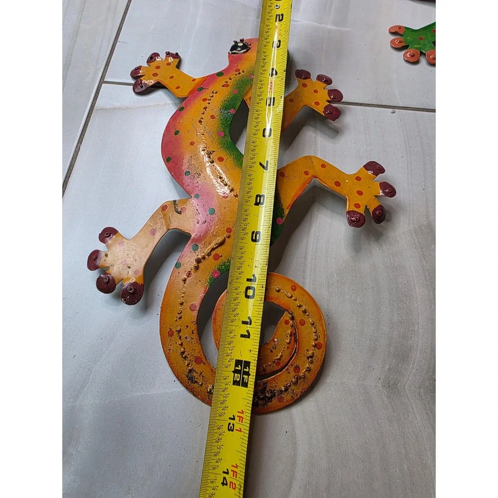 Set of 3 Colorful Metal Gecko Wall Art Hand Painted Lizard Garden Decor 13‎ Inch